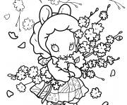 Coloriage Lapin kawaii tenant des fleurs au printemps cp
