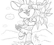 Coloriage Lapin mignon apporte un bouquet de fleurs printani&egrave;res pour maman