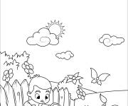 Coloriage Le petit gar&ccedil;on en arrosant les fleurs