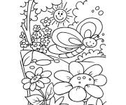 Coloriage Le soleil qui brille sur la pleine en Printemps