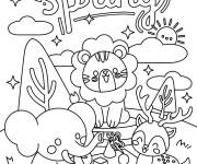 Coloriage Les animaux de la savane dans la nature en Printemps
