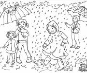 Coloriage Les enfants profitent des averses printani&egrave;res