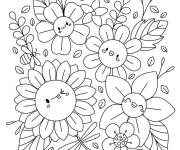 Coloriage Les fleurs de Printemps kawaii