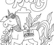 Coloriage Licorne joyeux en Printemps