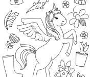 Coloriage Licorne Printemps aux motifs ps