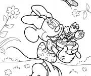 Coloriage Minnie Mouse portant un pot de fleurs printani&egrave;res
