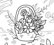 Coloriage Panier de fleurs dans le jardin de printemps