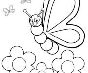 Coloriage Papillon en mission sur les fleurs au printemps