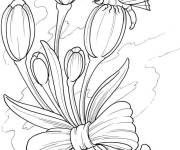 Coloriage Papillon et fleurs pas encore fleurit