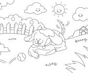 Coloriage Paysage d'un chien dans la nature pendant le Printemps