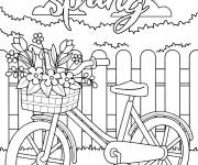 Coloriage Paysage d'un v&eacute;lo &agrave; la compagne en Printemps