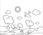 Coloriage Paysage de Floraison du printemps