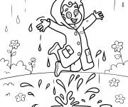 Coloriage Petit gar&ccedil;on souriant et dansant sous la pluie printani&egrave;re