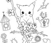 Coloriage Pikachu au Printemps