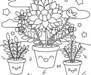 Coloriage Pots avec des jolis fleurs en Printemps