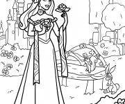 Coloriage Princesse Disney Aurora dans le jardin printanier