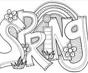 Coloriage Printemps en anglais graffiti
