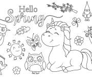 Coloriage Printemps et symboles licornes et animaux