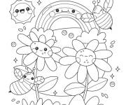 Coloriage Printemps kawaii