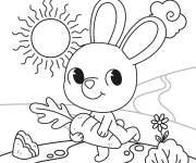 Coloriage Printemps lapin mignon dans la nature