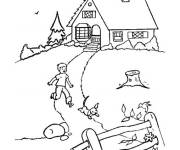 Coloriage Sc&egrave;ne de la maison pendant la saison du beau temps