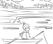 Coloriage Un enfant qui p&ecirc;che au printemps