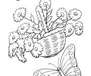 Coloriage Un panier de fleurs et de papillons au printemps