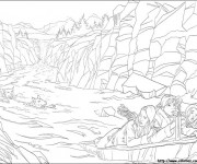 Coloriage Famille et loups dans la Rivière