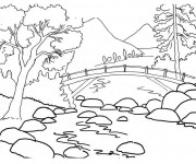 Coloriage Paysage Pont sur la Rivière