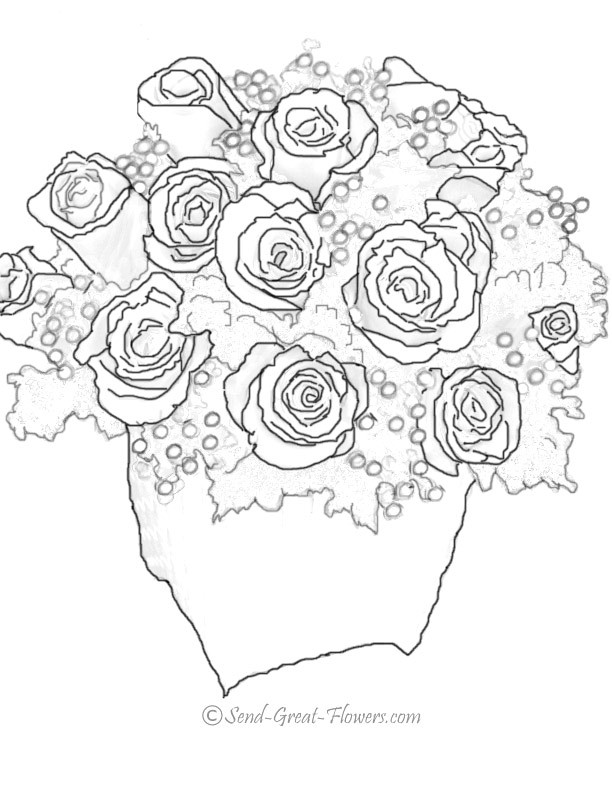 Coloriage Bouquet De Roses Rouges Et Blanches Dessin Gratuit