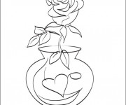 Coloriage Rose dans Vase en coeur
