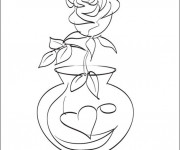 Coloriage Rose dans Vase en coeur