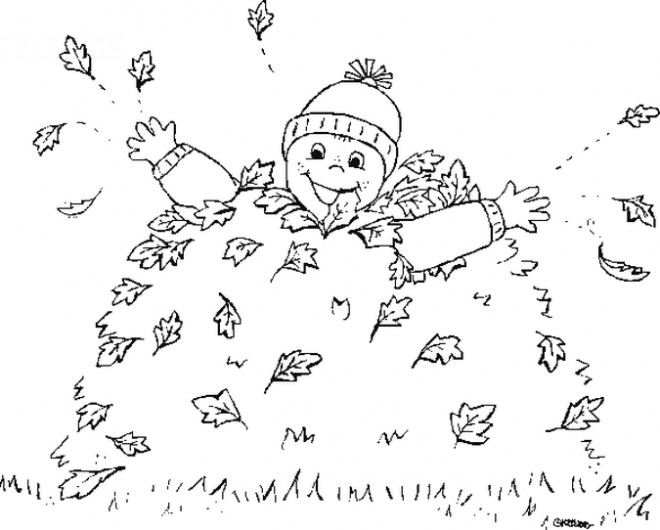 Coloriage et dessins gratuits Enfant amusé avec Les feuilles à imprimer