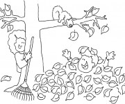 Coloriage Enfant couvert par Les feuilles d'arbre