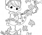Coloriage Enfant mignon et  L'Automne