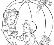 Coloriage Enfants et Grosse Citrouille