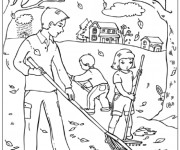 Coloriage Famille au jardin en Automne