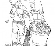 Coloriage Fille et Gar&ccedil;on en Automne