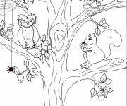 Coloriage Paysage Animaux et Arbre