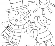 Coloriage et dessins gratuit BonHomme de Neige sous Le Soleil à imprimer