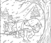 Coloriage cheval en Hiver dessin animé