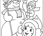 Coloriage Enfants et L'homme de Neige