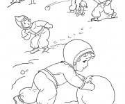 Coloriage Enfants qui s'amusent en Hiver