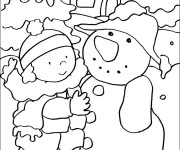 Coloriage Hiver neigeux et La petite fille