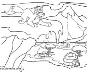 Coloriage Le Loup m&eacute;chant en Hiver
