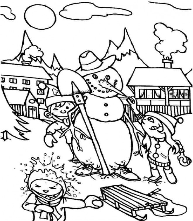 Coloriage et dessins gratuits Les enfants et La Neige à imprimer