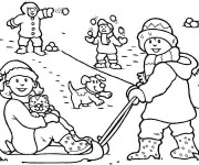 Coloriage Les Enfants jouent avec La Neige