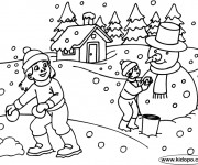 Coloriage Paysage neigeux  en Hiver en noir