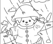 Coloriage Petit enfant sous La Pluie