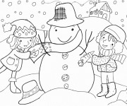 Coloriage Petites filles et L'hiver